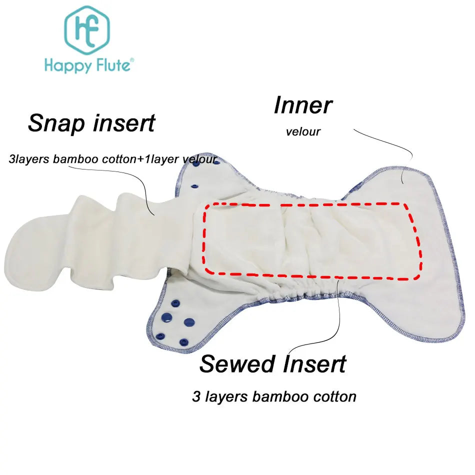 HappyFlute Heavy Wetter AI2 Snap Insert Bamboo Cotton&Velour OS Baby Napp 1Pcs Pack Waterproof Night Diaper
