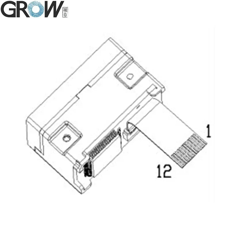 Barcode scanner module angled view showing internal connectors and ribbon header