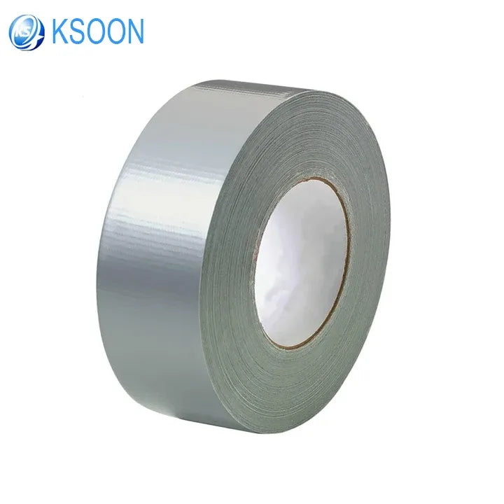 Gray cloth tape roll with inner core visible on circular roll