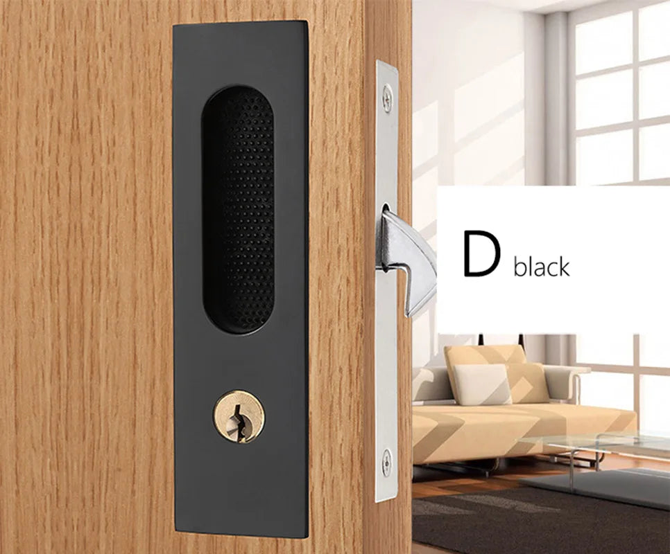 KAK Mute Mortice Sliding Door Lock Hidde Handle Interior Door Pull Lock Modern Anti-theft Room Wood Door Lock Furniture Hardware