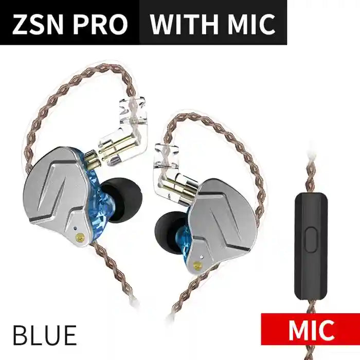 KZ ZSN Pro Hybrid In-Ear Monitors - Balanced Armature & Dynamic Driver ZSNPro Blue Mic Tidesmit
