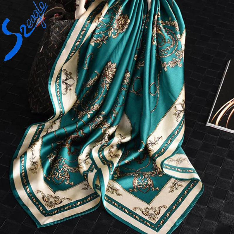 Most Popular 100% Silk Satin Scarf Fashionable Square With Bow Pattern Luxury & Colorful for Spring Summer Autumn Seasons