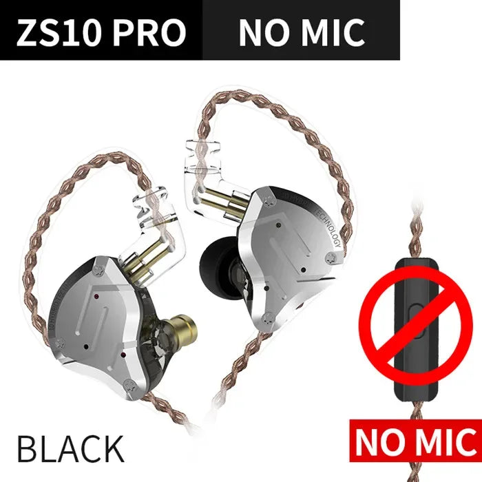 KZ ZS10 Pro 5-Driver Hybrid Hi-Fi In-Ear Monitors by Tidesmit ZS10 Pro BlackNo Mic Tidesmit