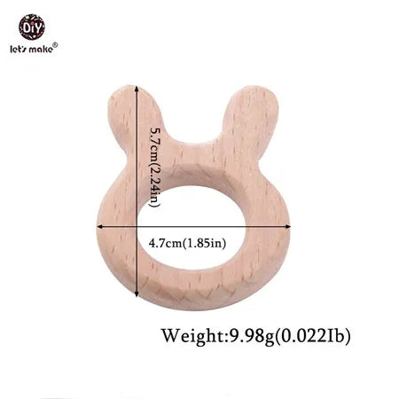 Natural beige wood teething ring for baby, safe for teething relief.