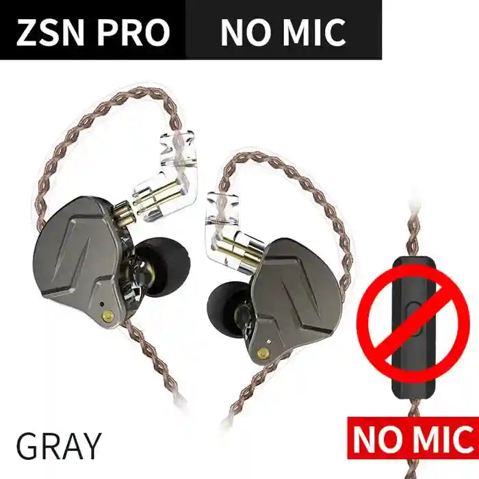 KZ ZSN Pro Hybrid In-Ear Monitors - Balanced Armature & Dynamic Driver ZSNPro Gray No Mic Tidesmit