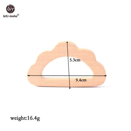 Natural wood cloud baby teething toy for relief, beige, safe organic material for infants.