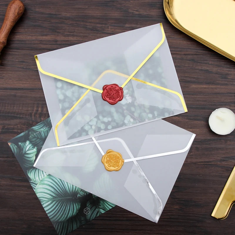 Eco-Friendly Durable Poly Mailing Bag 175x125mm Translucent Glass Paper Gift Envelope with Gold Line Wallet Type