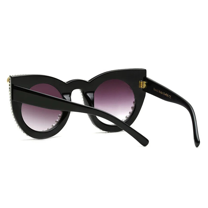 10828 Superhot Eyewear Luxury Women Cat Eye Jewels Pearl Rhinestone Sunglasses