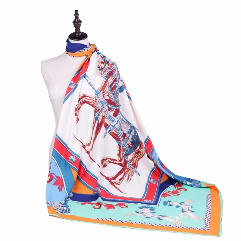 Twill Silk Feeling Scarf for Women 130*130 cm Euro Design Fashion Leopard Chain Print Square Scarves Luxury Gift Large Shawls