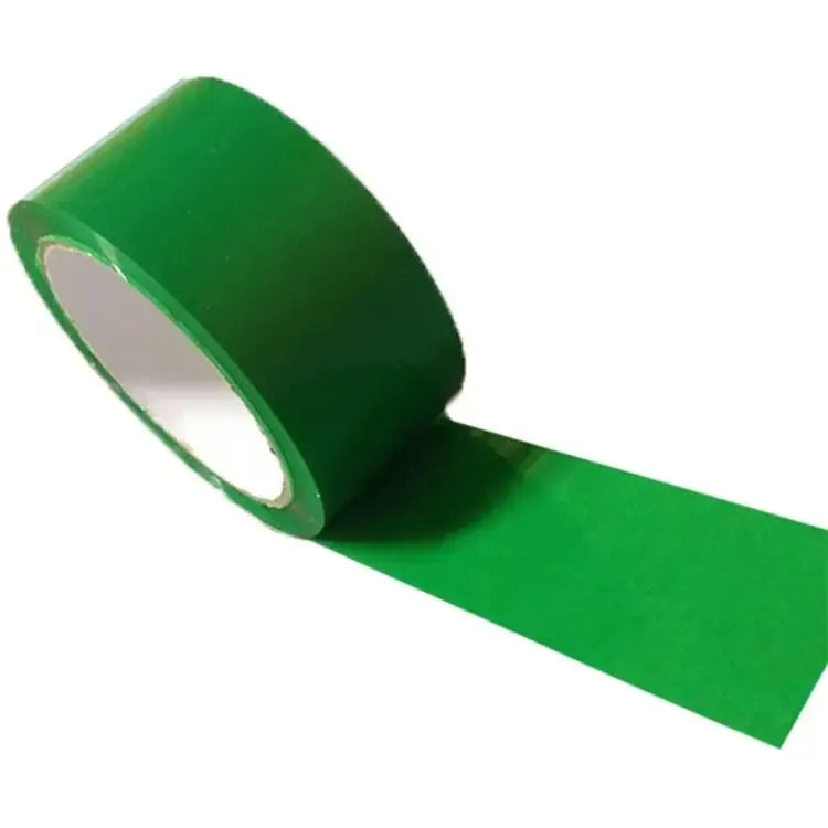 Green acrylic carton sealing tape roll with strip extending to the right