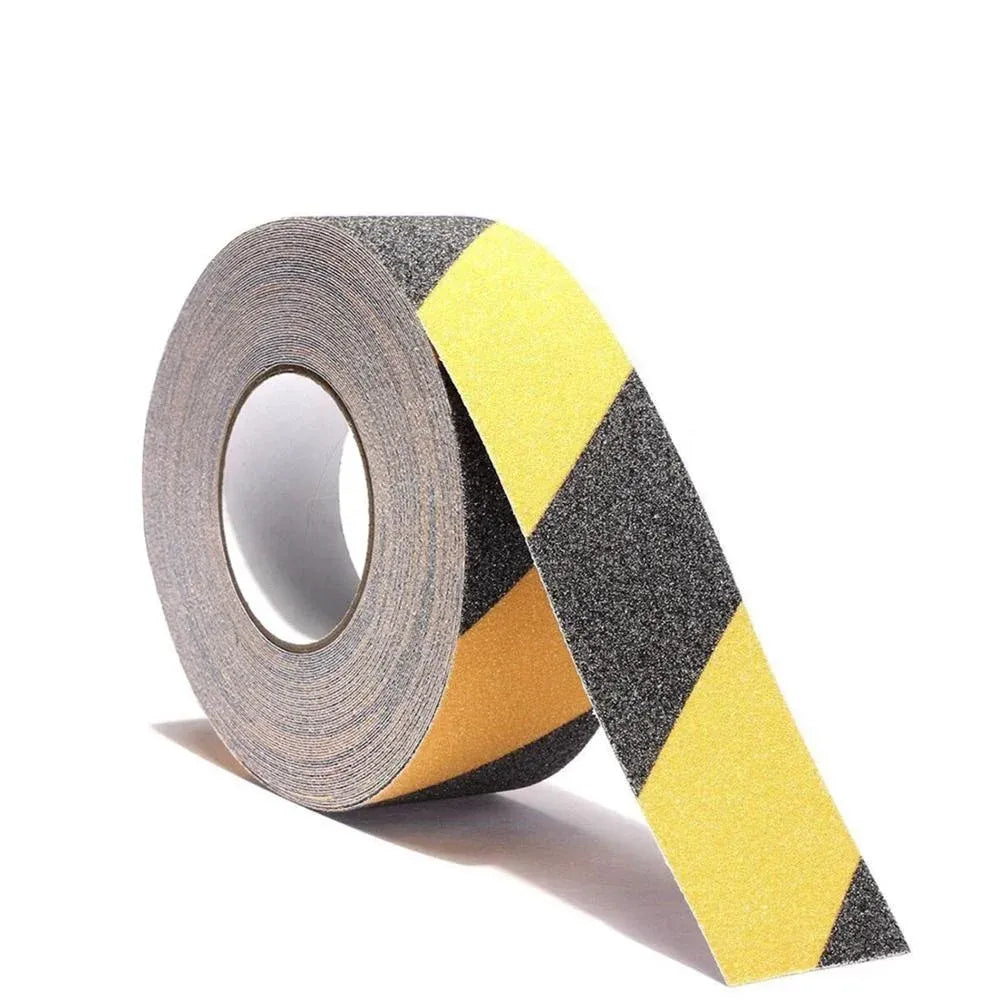 Non-slip safety grip tape roll with black, yellow, and gray striped anti-slip surface