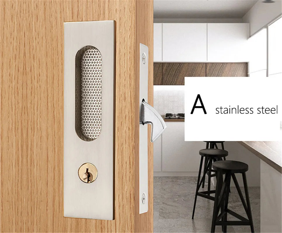 KAK Mute Mortice Sliding Door Lock Hidde Handle Interior Door Pull Lock Modern Anti-theft Room Wood Door Lock Furniture Hardware