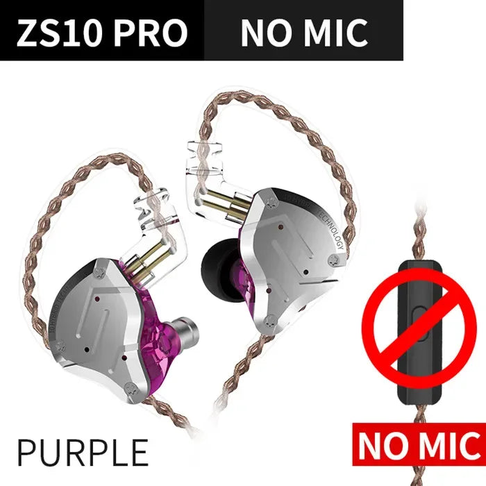 KZ ZS10 Pro 5-Driver Hybrid HiFi Wired Earbuds by Tidesmit ZS10Pro Purple NoMic Tidesmit