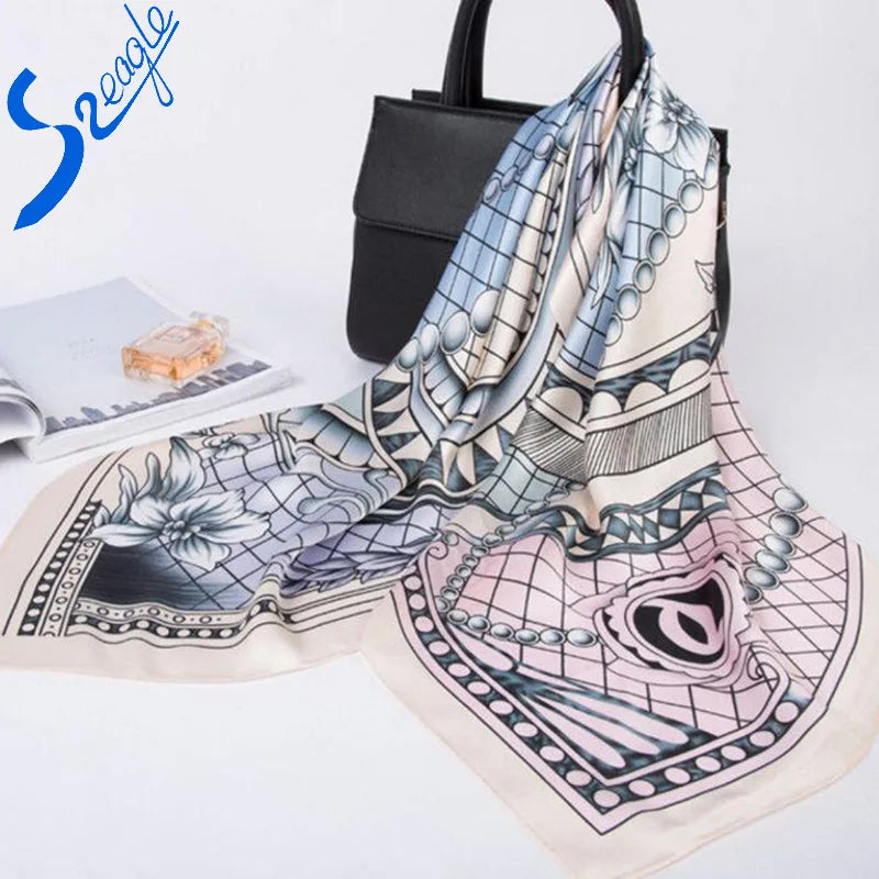 Most Popular 100% Silk Satin Scarf Fashionable Square With Bow Pattern Luxury & Colorful for Spring Summer Autumn Seasons