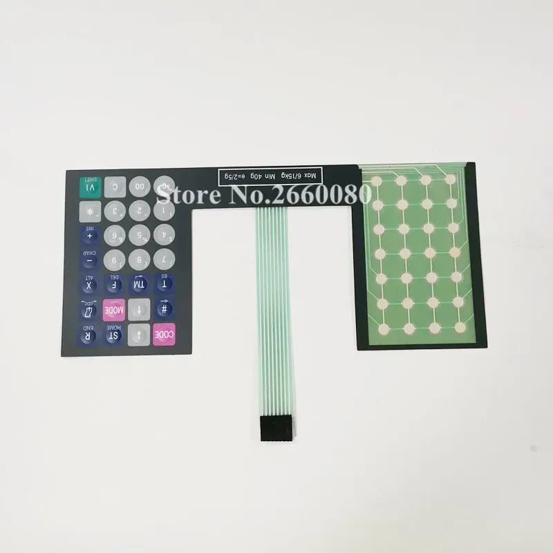Keyboard membrane film with ribbon cable and numeric keypad and grid button panel