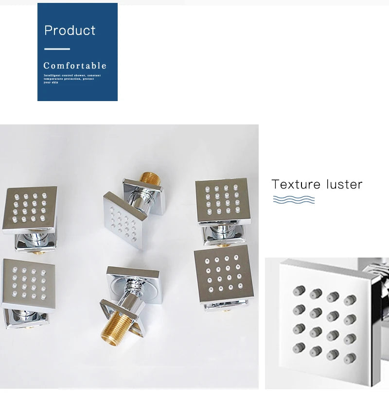 Body Shower Jets Bathroom Solid Brass Square Chrome Plated Spray Shower Head Sprayer Set Saving Water Spa Bath Massage Jet