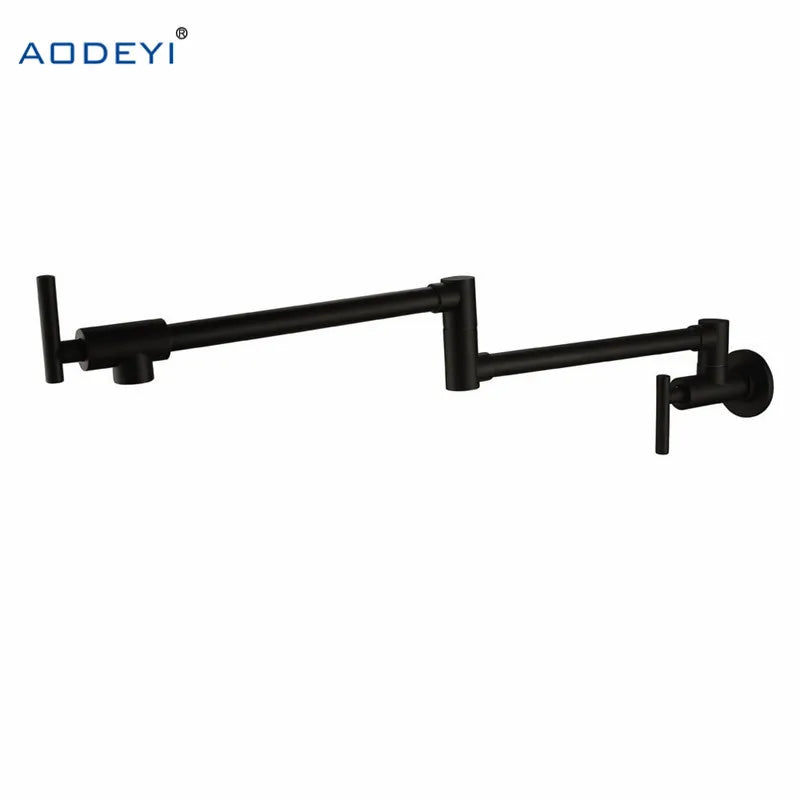 Brass Pot Filler Tap Wall Mounted Kitchen Sink Faucet Black Single Cold Taps Single Hole faucets 360 Rotate Folding Spout spigot