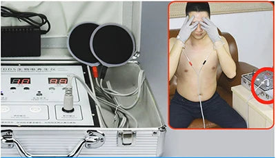 DDS bioelectrical body therapy device with digital controls, therapy gloves, and portable silver carry case.