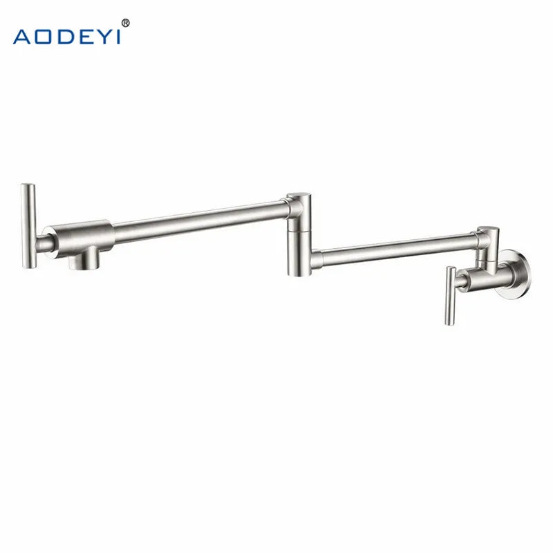 Brass Pot Filler Tap Wall Mounted Kitchen Sink Faucet Black Single Cold Taps Single Hole faucets 360 Rotate Folding Spout spigot