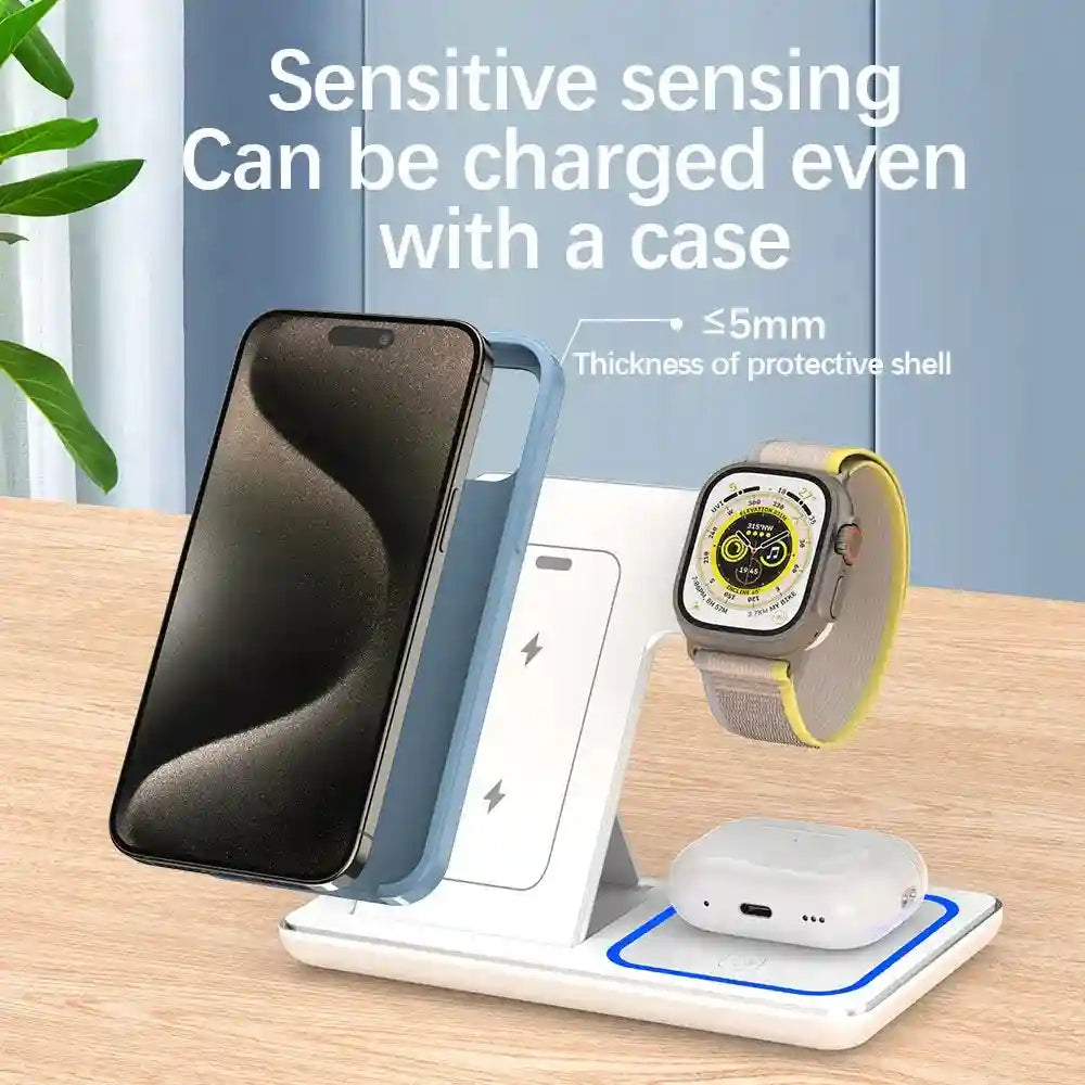 3-in-1 Foldable Wireless Charging Stand 15W Qi Certified Fast Charger Tidesmit