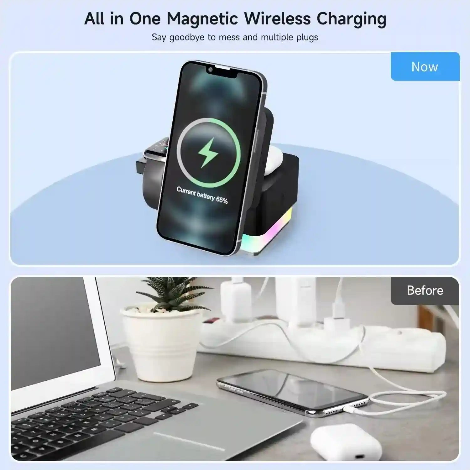 3-in-1 Magnetic Wireless Charging Stand | Fast Qi Certified Multi-Device Tidesmit