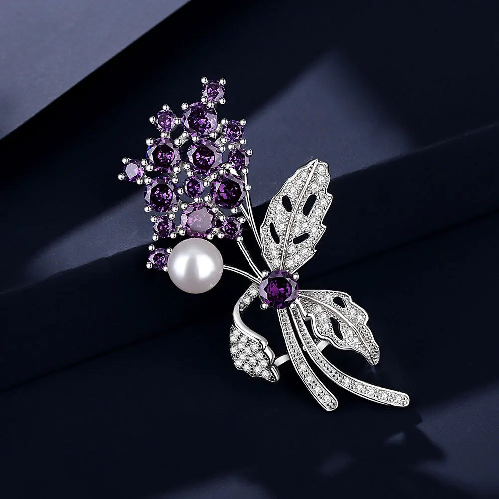 TIANSHE High-end Natural Freshwater Pearls Purple Flower Brooch S925 Pure Silver Pin Accessory Girlfriend's Gift