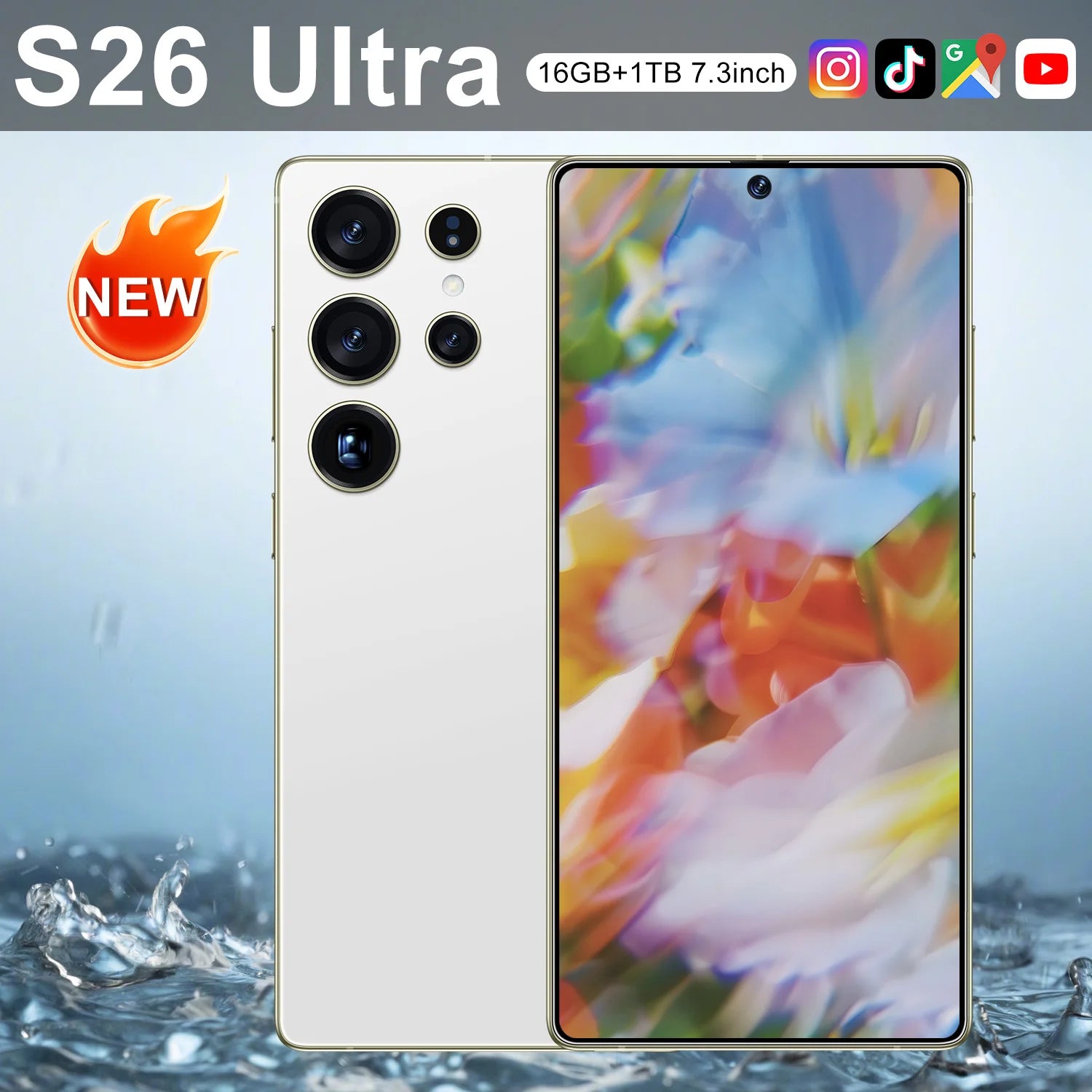 New S26 Ultra Original 5G Smartphone 7.3-Inch HD Screen 16GB+1TB Dual Card 72+108MP HD Beauty Camera Spanish Operating Language