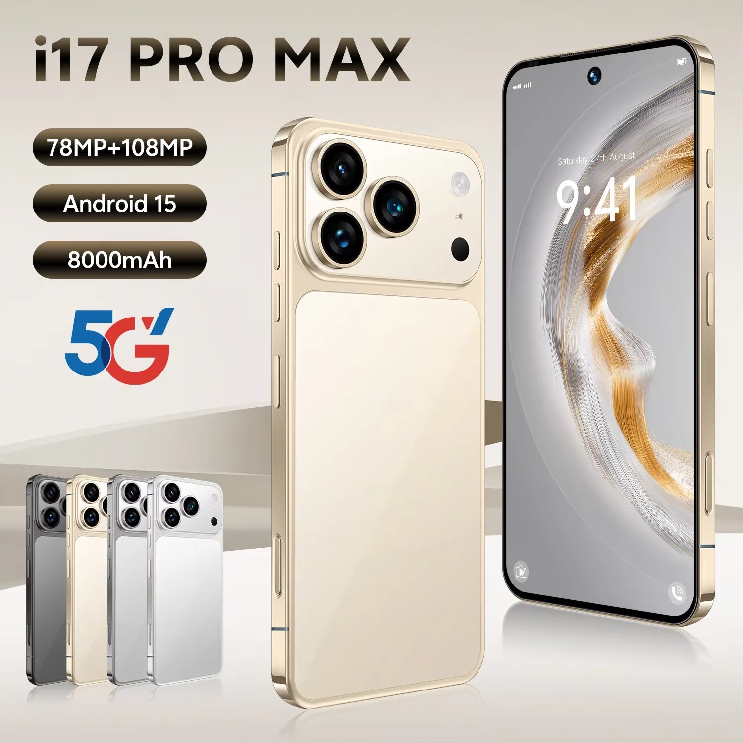Tidesmit 5G Smartphone 16GB RAM 1TB Storage 6.9 Inch AMOLED Display Gold 16g Tidesmit