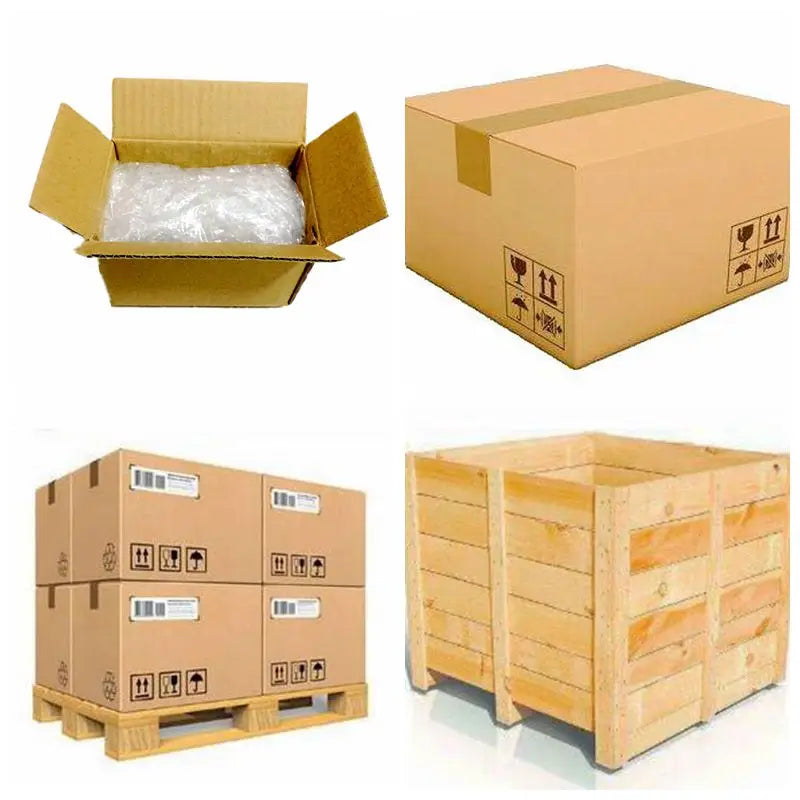 Cardboard shipping boxes with protective wrapping and palletized packing