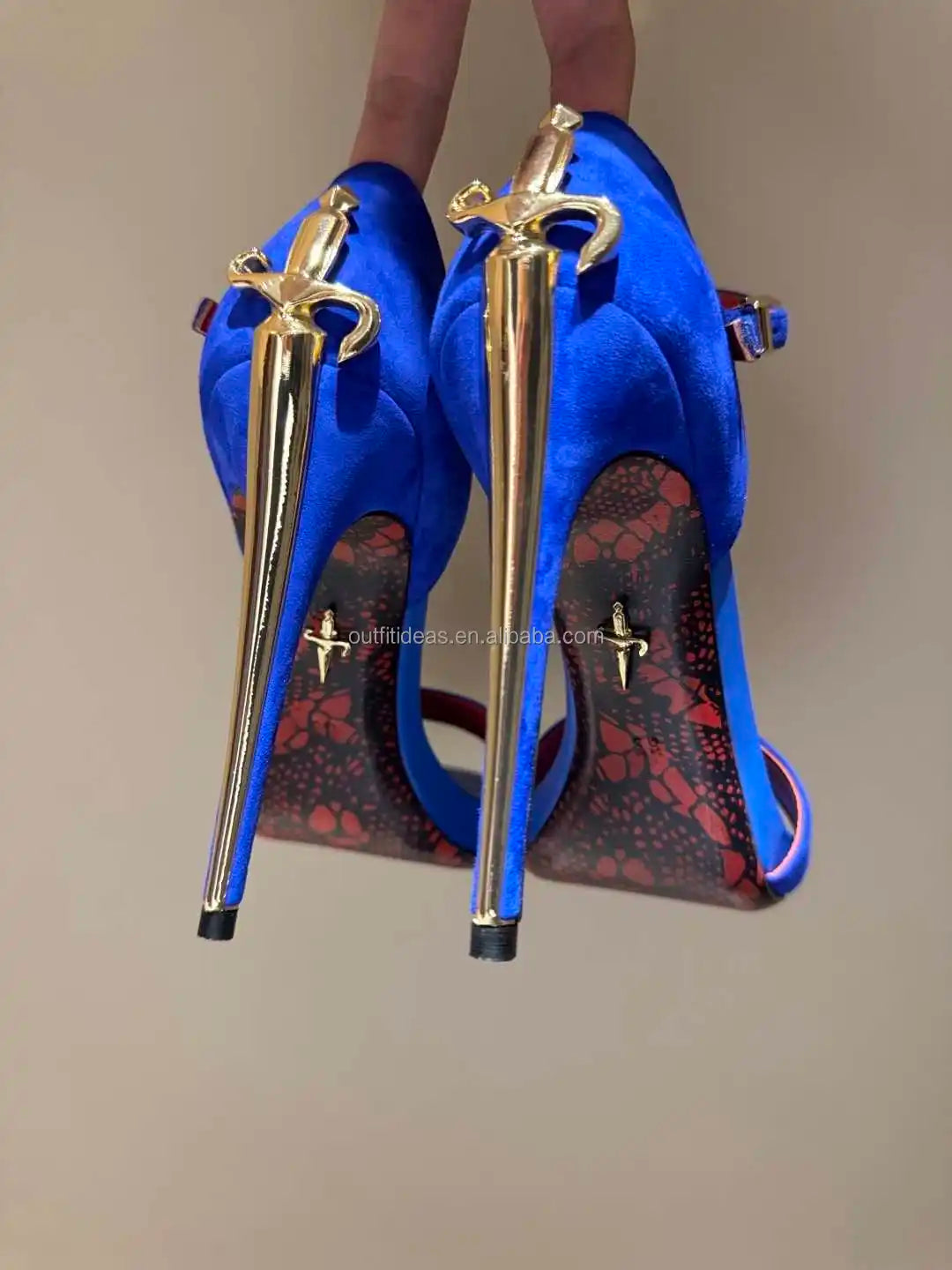Large Size 44 Genuine Leather Luxury Top Quality with Tags Patent Leather Stiletto Heel 12cm Wedding Sandal Sharp Dagger Pump