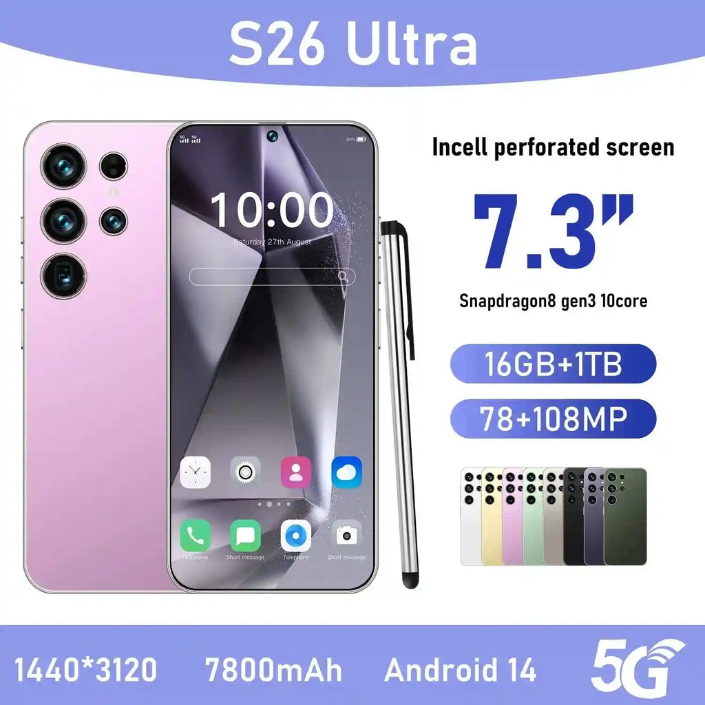 S26 Ultra 5G Smartphone – 22GB RAM, 2TB Storage, Dual SIM Unlocked Pink 16g 1TB Tidesmit
