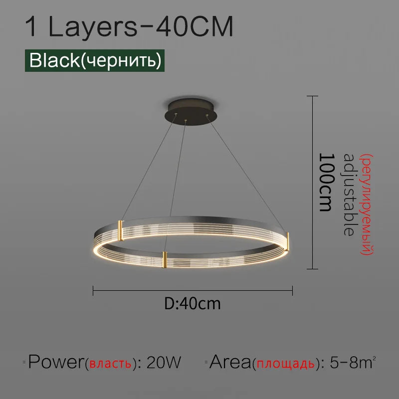 Nordic LED Ring Light Chandelier | Adjustable Color Temperature 3-Layer 1 Layers 40cm Tidesmit