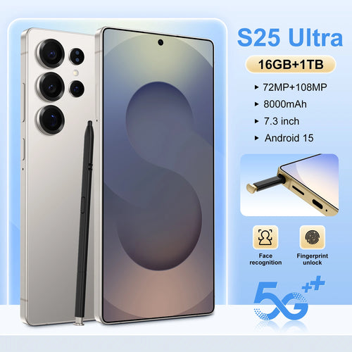 Tidesmit S25 Ultra 5G smartphone with 16GB RAM 1TB storage 7.3inch 144Hz display and 108MP camera used