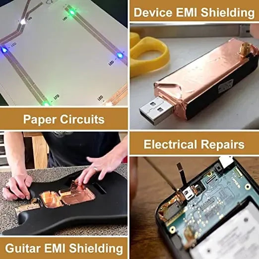 Copper foil tape used for EMI shielding and electrical repair on electronic parts