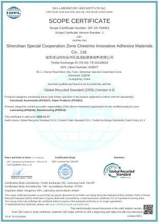 Scope certificate document with company information and certification seal