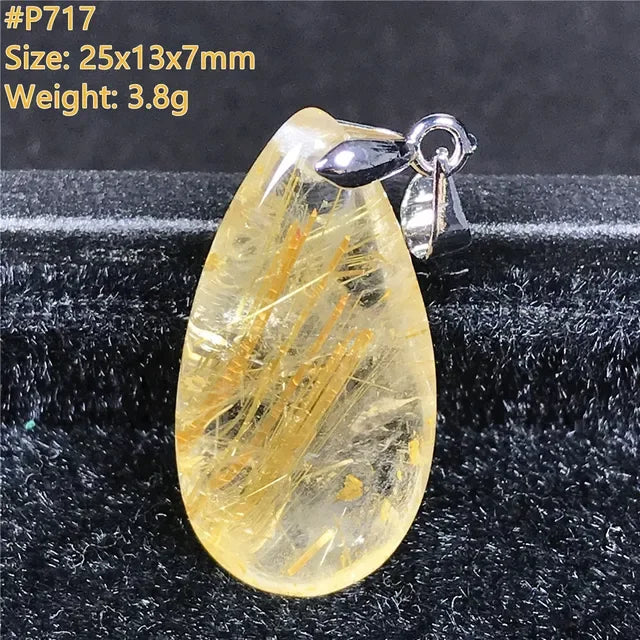 Natural Gold Rutilated Quartz Sterling Silver Pendant Necklace for Women & Men Healing Wealth Gift CCGTC Certified AAAAA