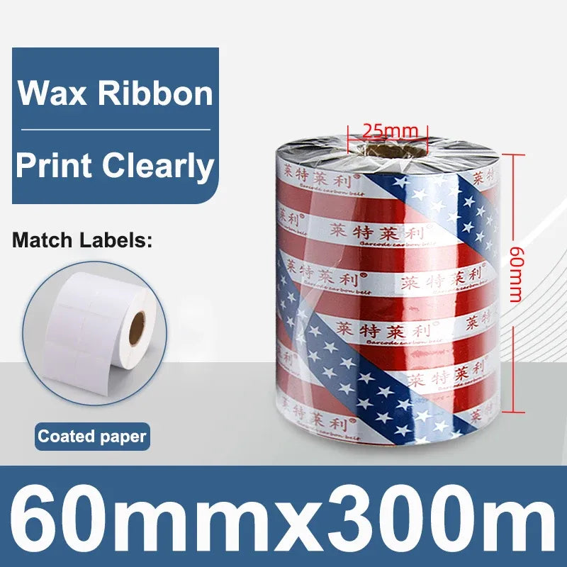 Wax ribbon roll 60mm x 300m with 25mm tube core