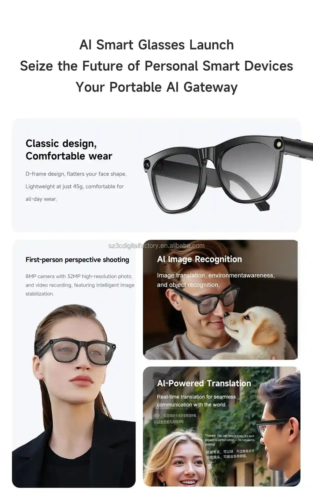 Smart Glasses with AI Translator & Camera – Tidesmit CY01 Tidesmit