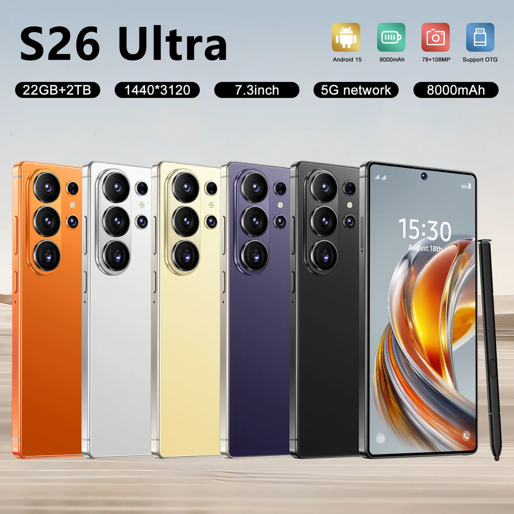 22GB+2TB S26 ultra 5G Smart Phone 2025 New Android 15 7.3 Inch WIFI Global 5G Unlocked Dual SIM S25 ultra Smart Phones