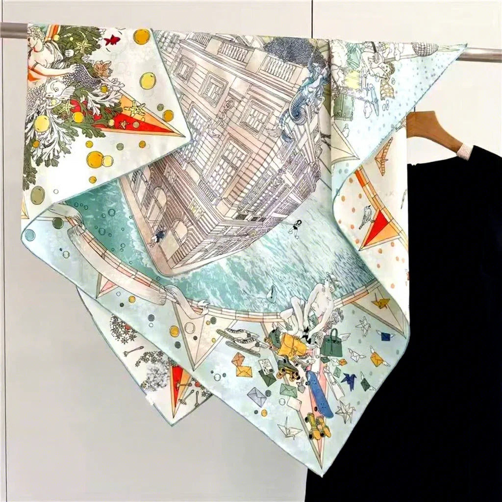 108cm Silk Twill Square Scarves 19MM Heavyweight Silk Printed Scarf 100% Mulberry Silk Two-tone Large Square Scarf