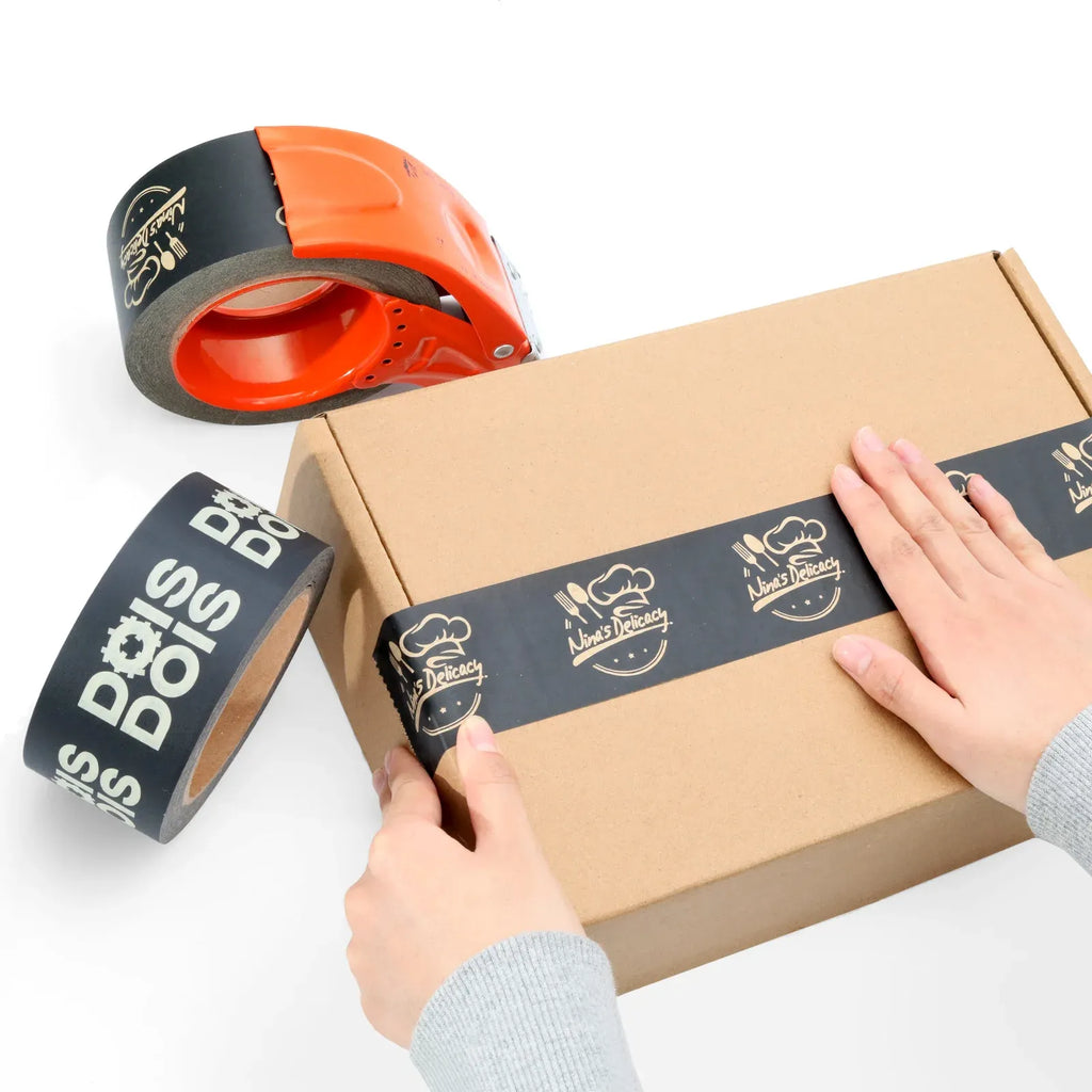 Custom Printed Black Kraft Paper Packing Tape with Acrylic Adhesive Eco-Friendly & Easy Tear Jumbo Roll for Carton Sealing