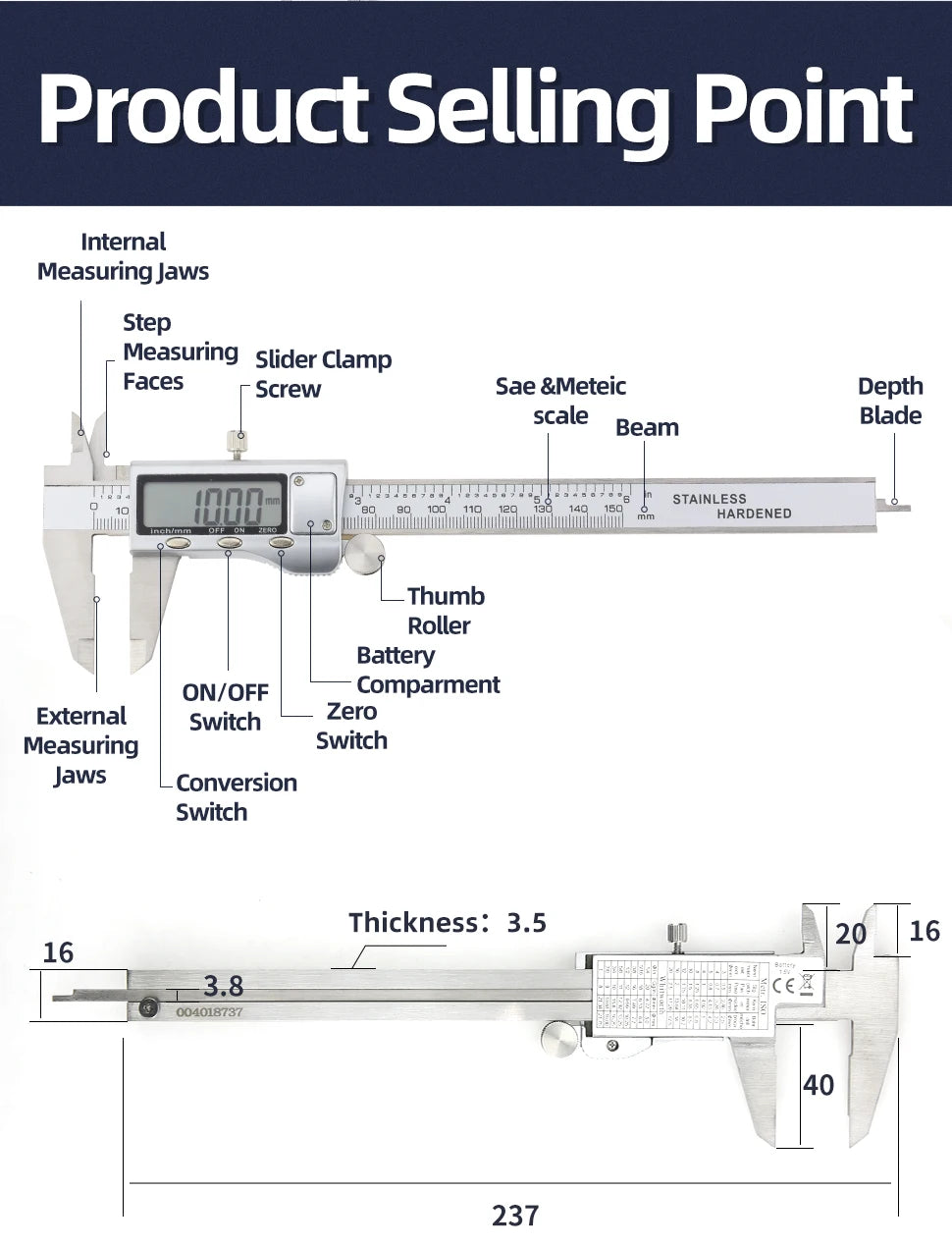 Metal Caliper Digital Pachometer Professional Vernier Caliber Measuring Tools Woodworking Thickness Gauge Depth Electronic Ruler