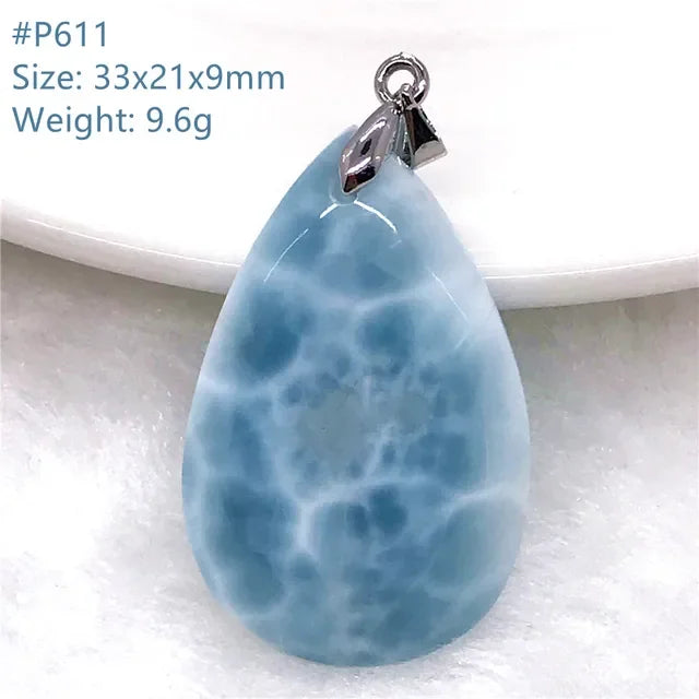 Natural Blue Larimar Trendy Necklace Pendant Women Men Gift Beads 925 Sterling Silver Dominica Water Drop Crystal Stone Jewelry