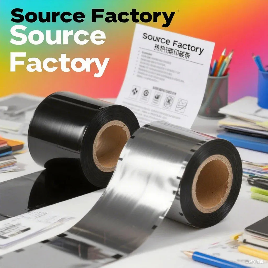 Black thermal transfer ribbon spools with metallic backing