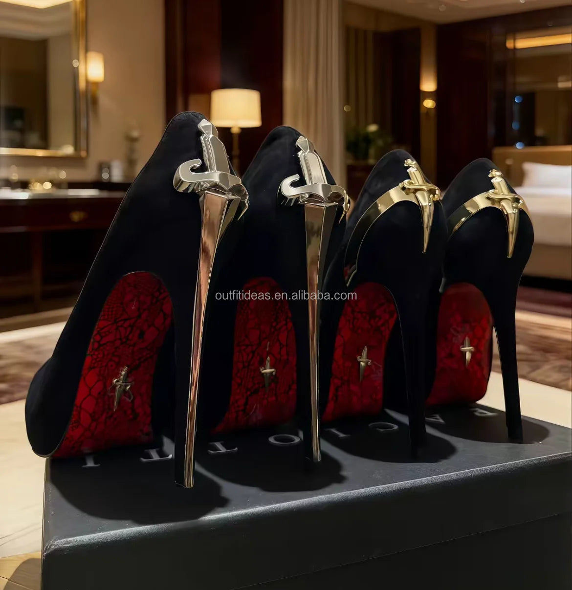 Luxury Leather Heels With Logo Top Quality Design Gold Sharp Dagger Pumps in Black Cesare Paciot High Heels Sharp Dagger Pumps