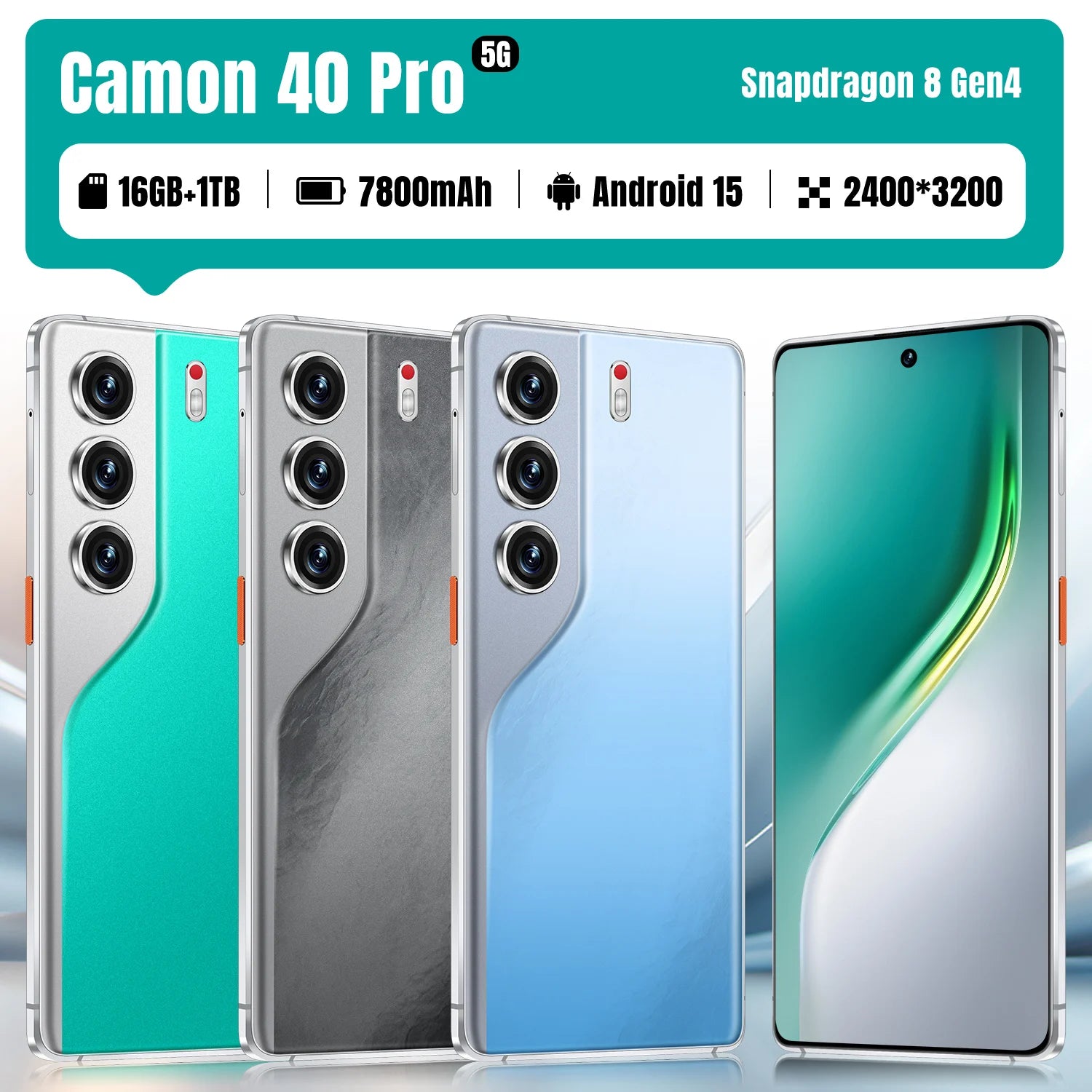 Camon 40 Pro 5G Smartphone, 16GB RAM, 1TB Storage - Blue Tidesmit