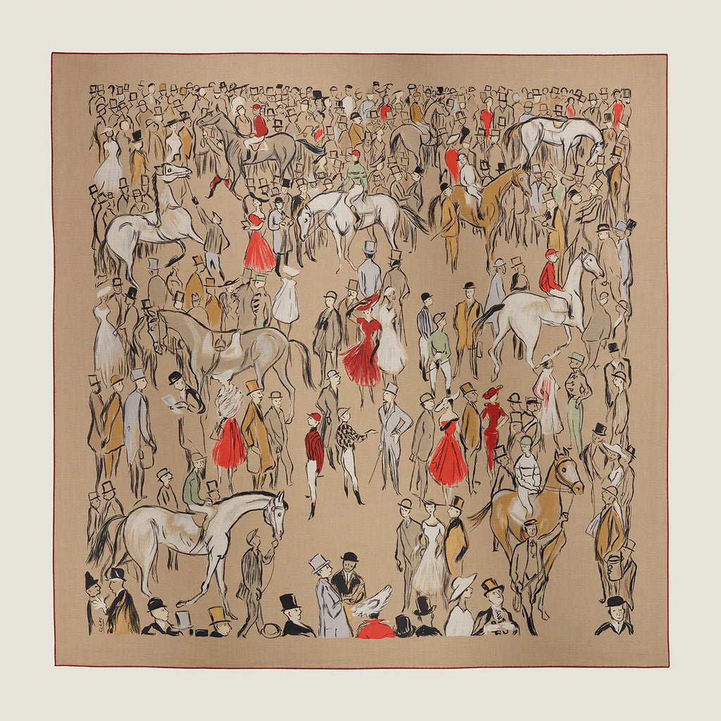 Luxurious 140*140cm Square Horse Ranch Digital Printed Elegant Fashion Cashmere Silk Scarf Hand Rolled  MOQ 1PC