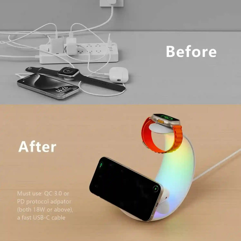 15W Magnetic Wireless Charger Lamp with RGB Ambient Light - White Tidesmit
