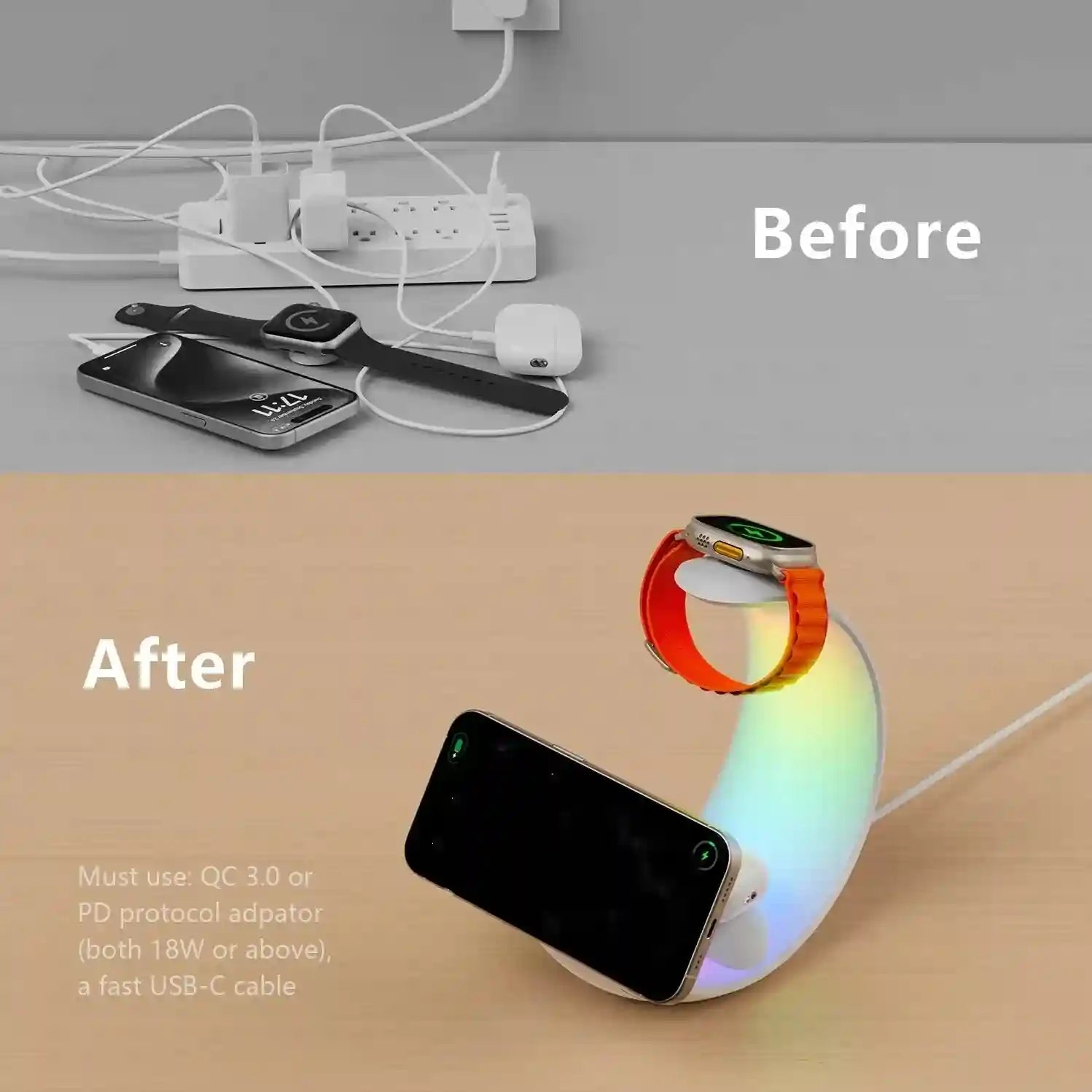 15W Magnetic Wireless Charger Lamp with RGB Ambient Light - White Tidesmit