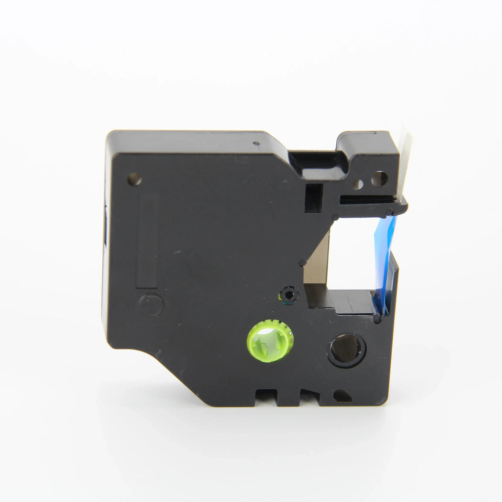 Black thermal label cassette with green adjustment dial and blue connector housing.